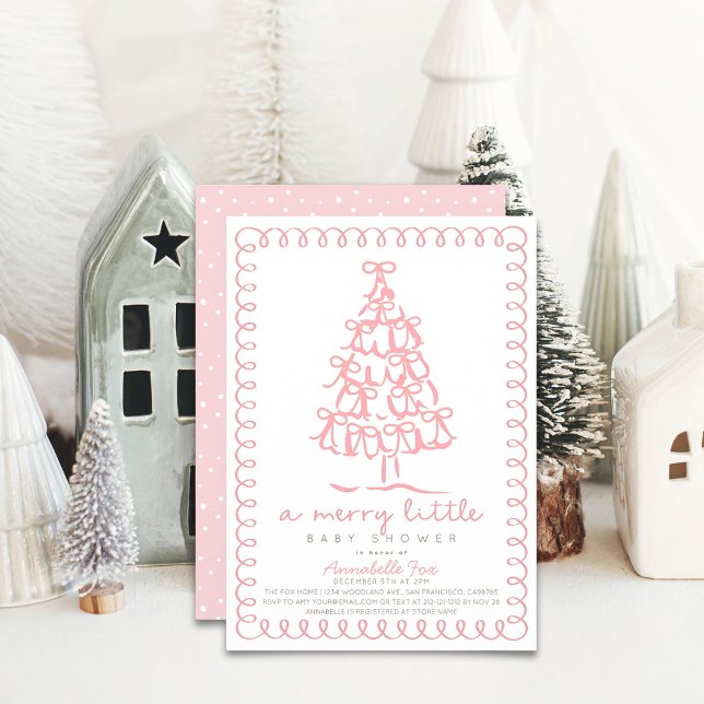 Merry Little Christmas Tree Pink Baby Shower Invitation (Creator Uploaded)