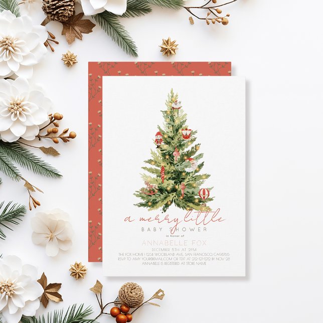 Merry Little Christmas Tree Red Baby Shower Invitation (Creator Uploaded)