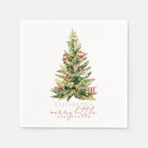 Merry Little Christmas Tree Red Baby Shower Napkin