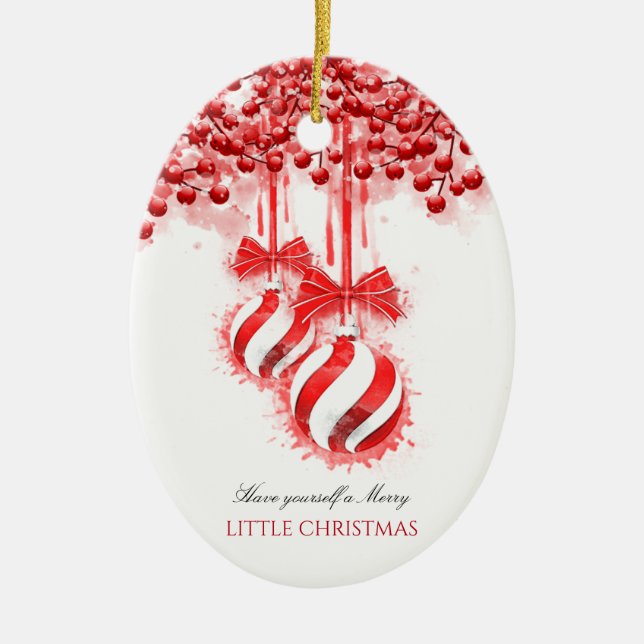 Merry Little Christmas Watercolor Splash Ceramic Ornament (Front)