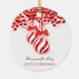 Merry Little Christmas Watercolor Splash Ceramic Ornament