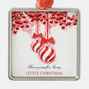 Merry Little Christmas Watercolor Splash Metal Ornament