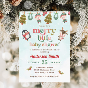 Merry Little Christmas Winter Baby Shower  Invitation