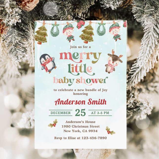 Merry Little Christmas Winter Baby Shower  Invitation (Creator Uploaded)