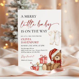Merry Little Christmas Winter Bear Baby Shower Invitation
