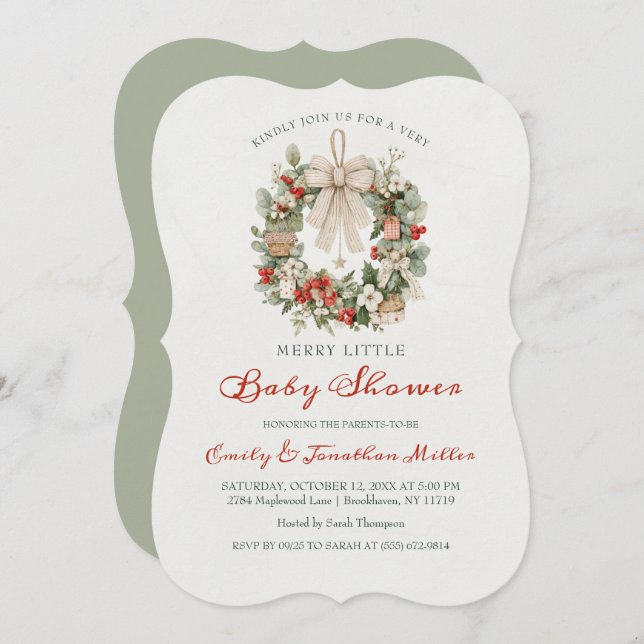 Merry Little Christmas Wreath Baby Shower Invitation (Front/Back)