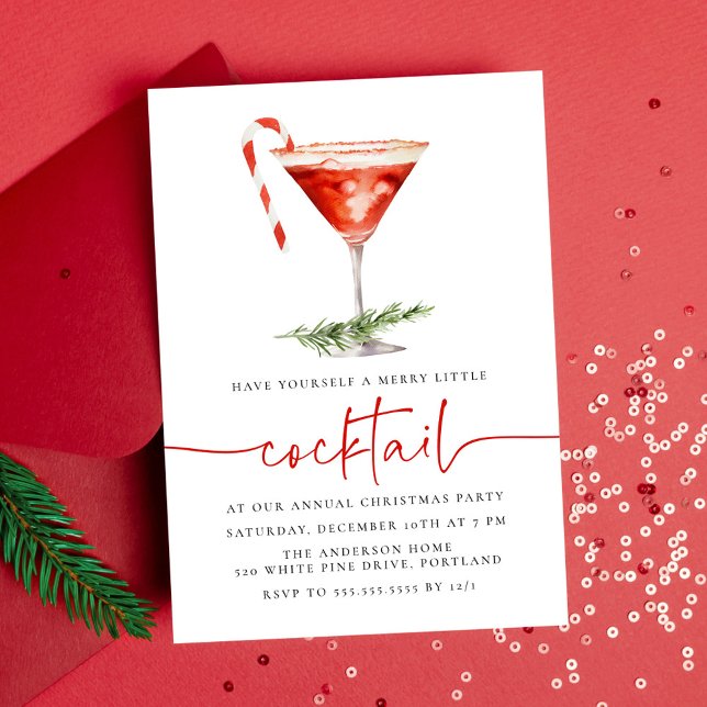 Merry Little Cocktail Candy Cane Holiday Party Invitation (Creator Uploaded)
