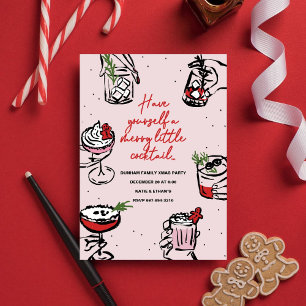 Merry Little Cocktail l Red & Blush Pink Holiday Invitation