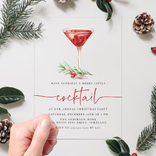 Merry Little Cocktail Martini Holiday Party Acrylic Invitations