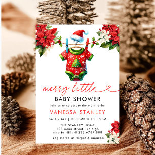 Merry Little Floral Christmas Santa Baby Shower Invitation