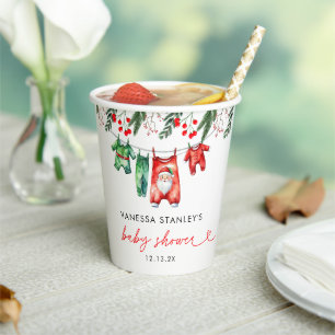 Merry Little Floral Christmas Santa Baby Shower Paper Cups