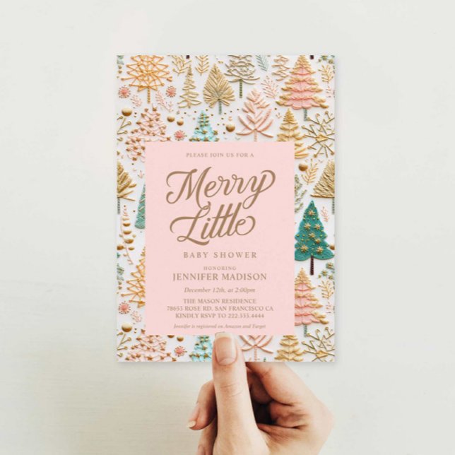 Merry Little Girl Baby Shower Invitation (Elegant Pink Christmas Baby Shower Invitation)