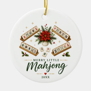Merry Little Mahjong Poinsetta Christmas Ceramic Ornament