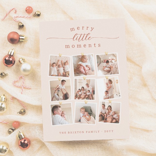 Merry Little Moments 9 Photo Collage Christmas Holiday Card (Creator Uploaded)