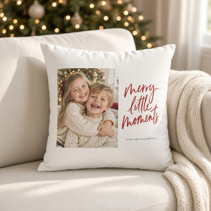 Merry Little Moments Red Script Christmas Photo Cushion