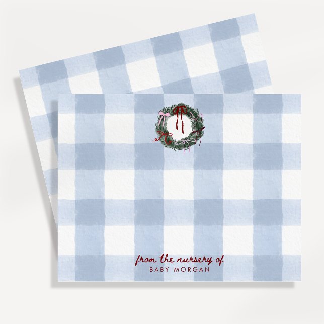 Merry Little Nursery Blue Gingham Note Card (Creator Uploaded)