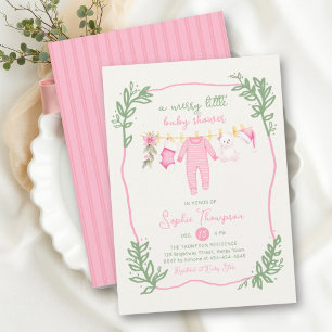 Merry Little Pink Green Botanical Girl Baby Shower Invitation