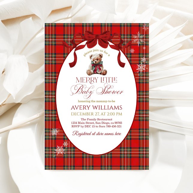 Merry Little Red Bow Christmas Plaid  Invitation (Creator Uploaded)