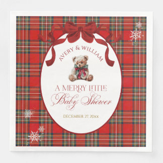 Merry Little Red Bow Christmas Plaid  Napkin