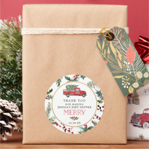Merry Little Red Truck Baby Favour Stickers