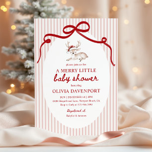 Merry Little Reindeer Red Christmas Baby Shower Invitation