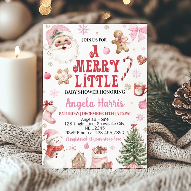 Merry Little Retro Christmas Santa Baby Shower Invitation (Creator Uploaded)