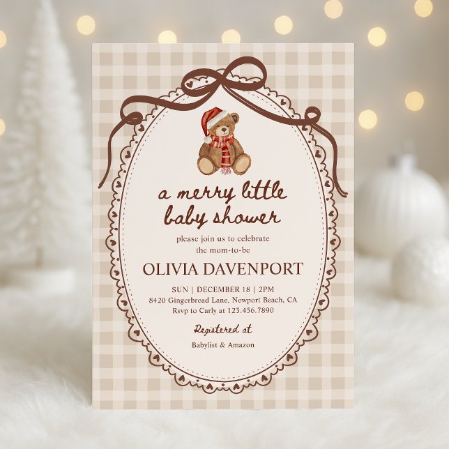 Merry Little Teddy Bear Christmas Baby Shower Invitation (Creator Uploaded)