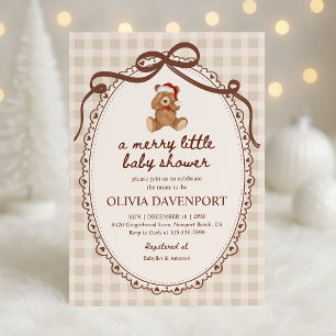 Merry Little Teddy Bear Christmas Baby Shower Invitation