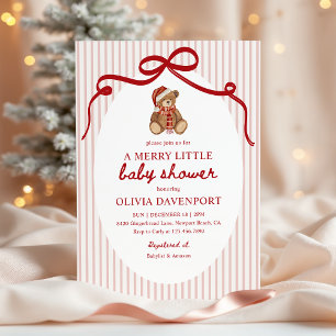 Merry Little Teddy Bear Red Christmas Baby Shower Invitation