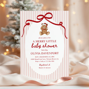Merry Little Teddy Bear Red Christmas Baby Shower Invitation