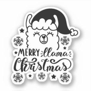 Merry Llama Christmas Black White Cartoon Holidays