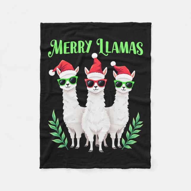Merry Llamas Funny Christmas Llama Animal Holiday  Fleece Blanket (Front)
