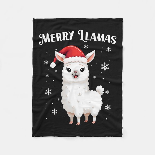 Merry Llamas Funny Christmas Llama Animal Holiday  Fleece Blanket (Front)