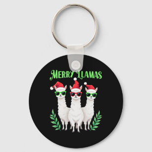 Merry Llamas Funny Christmas Llama Animal Holiday Key Ring