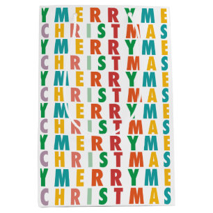 MERRY LOVE JOY COLORFUL CHRISTMAS MEDIUM GIFT BAG