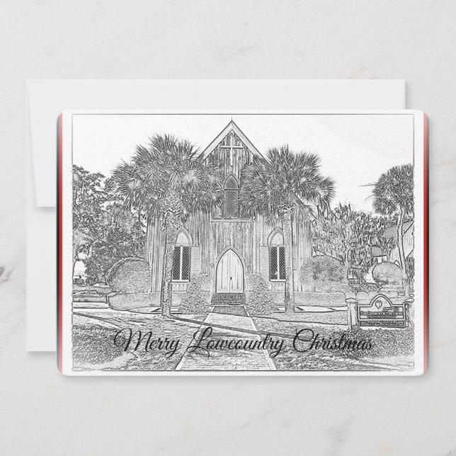 Merry Lowcountry Christmas Bluffton Church Sketch  Holiday Card (Front)