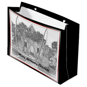 Merry Lowcountry Christmas Bluffton Church Sketch Large Gift Bag