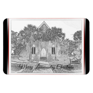 Merry Lowcountry Christmas Bluffton Church Sketch  Magnet