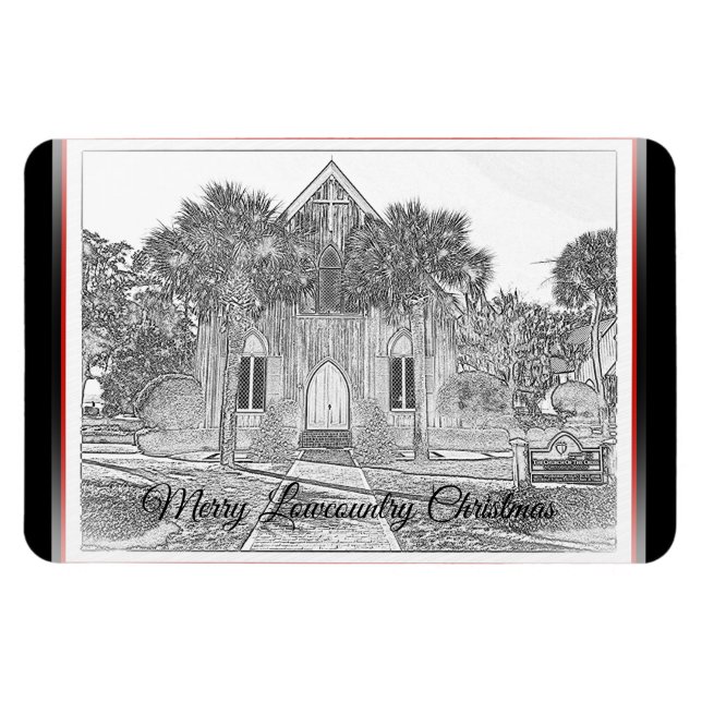 Merry Lowcountry Christmas Bluffton Church Sketch  Magnet (Horizontal)