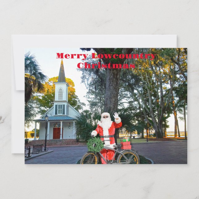Merry Lowcountry Christmas Bluffton Santa Holiday Card (Front)