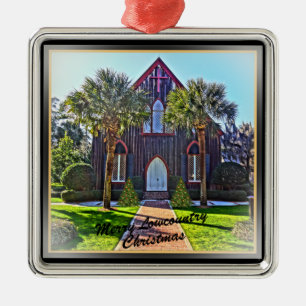Merry Lowcountry Christmas Bluffton SC Church Metal Ornament