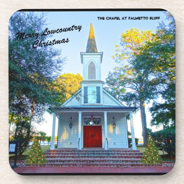 Merry Lowcountry Christmas Chapel Palmetto Bluff Coaster (Front)