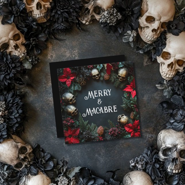 Merry Macabre Skull Wreath Goth Christmas  Holiday Card (Creator Uploaded)