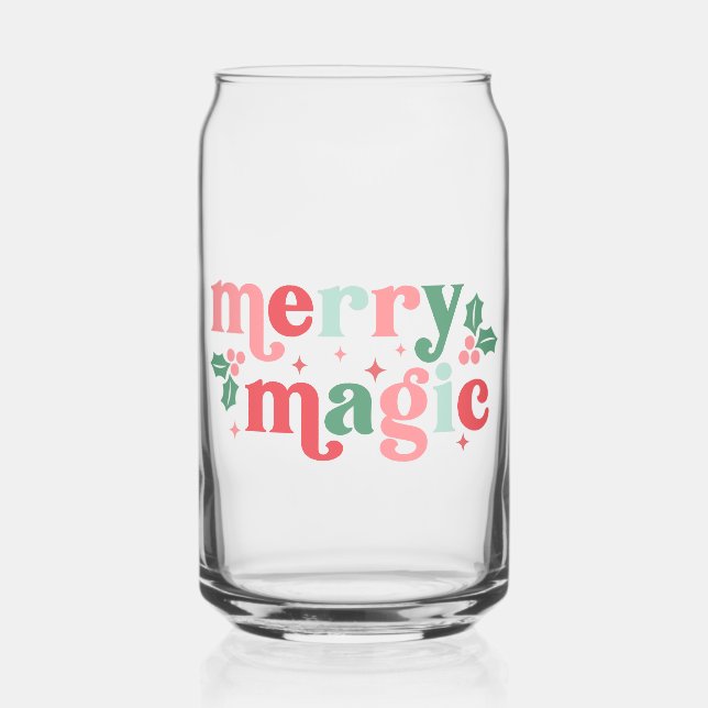 Merry Magic - Colourful Holiday Typography Can Glass (Front)