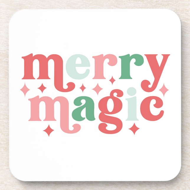 Merry Magic - Colourful Holiday Typography Coaster (Front)