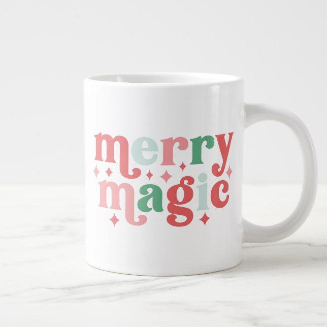 Merry Magic - Colourful Holiday Typography Large Coffee Mug (Right)