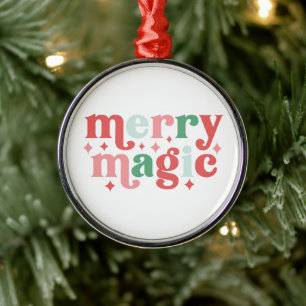 Merry Magic - Colourful Holiday Typography Metal Ornament