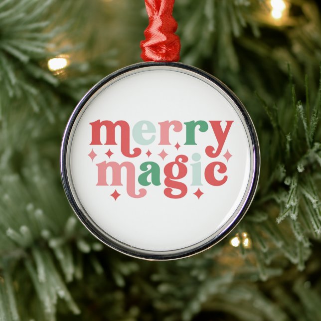 Merry Magic - Colourful Holiday Typography Metal Ornament (Tree)