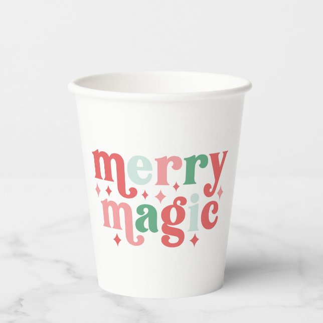 Merry Magic - Colourful Holiday Typography Paper Cups (Front)