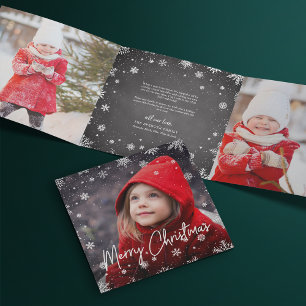 Merry Magic Rustic Snowflake Multi Photo Tri-Fold Holiday Card